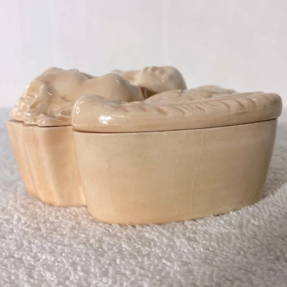 Vintage 1995 Peach Ceramic Cherub Angel Heads W Wings Trinket Dish With Lid - Picture 8 of 16
